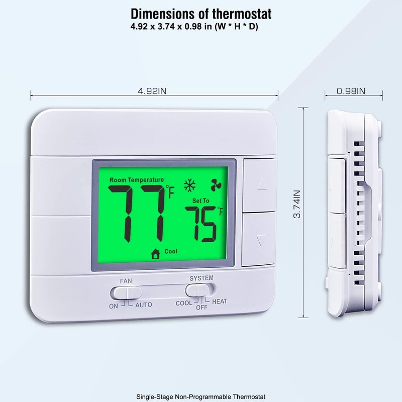 Garystat Upgraded Non Programmable Thermostats for Home 1 Heat/1 Cool Single Stage System, with Temperature & Humidity Monitor and Large Green LCD - Image 3
